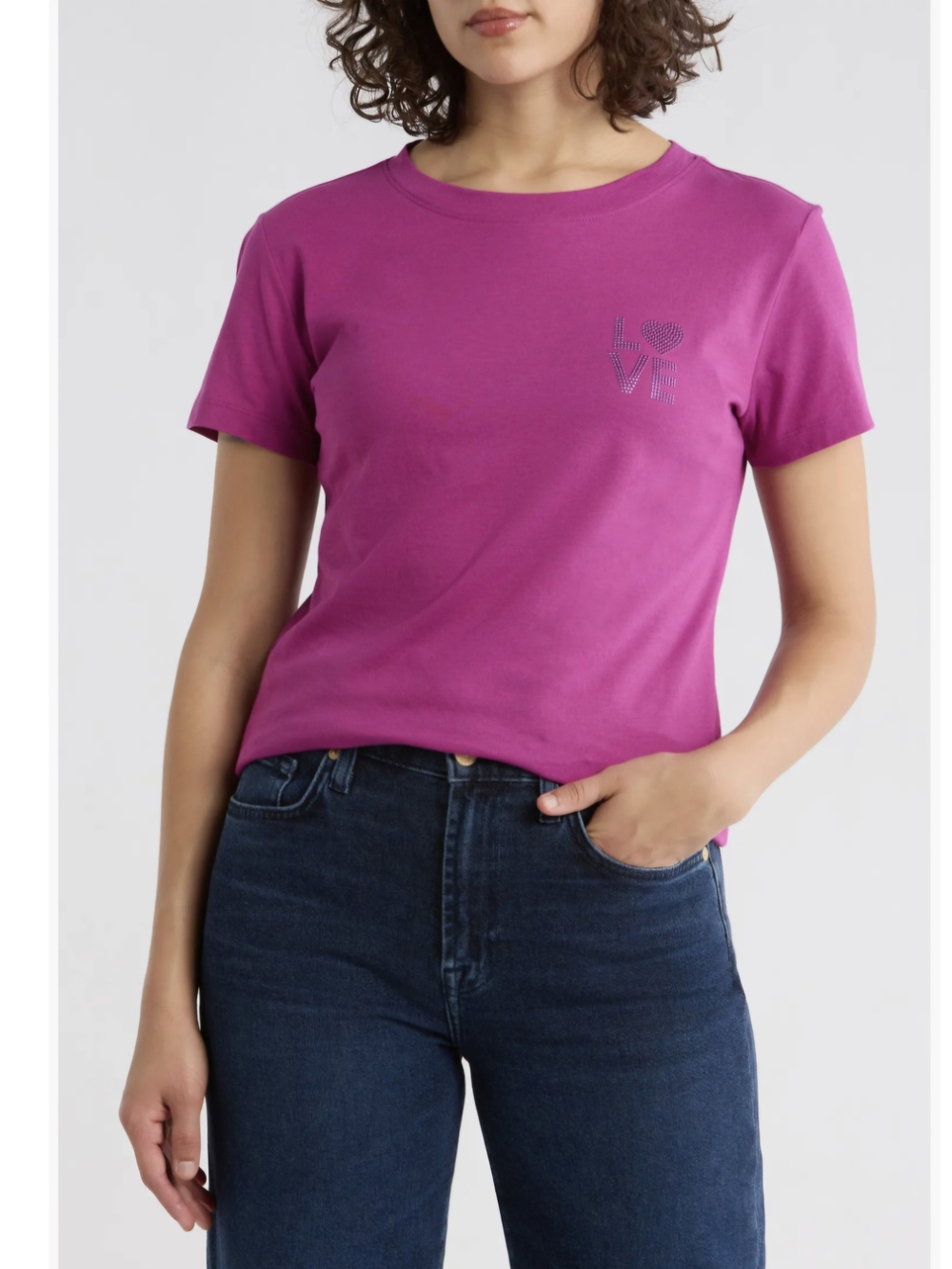 Boss Short Sleeve Crewneck Tee in Fuchsia with 'LOVE' Detail